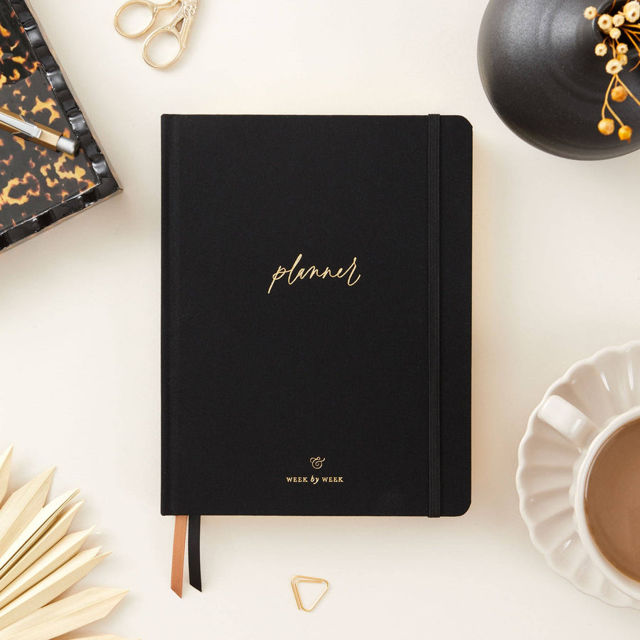 Undated Weekly Planner - Black (Cloth) - gift for her, diary