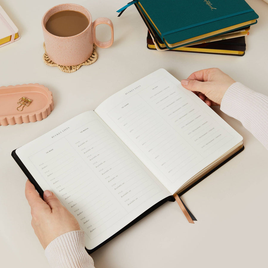 Undated Weekly Planner - Black (Cloth) - gift for her, diary