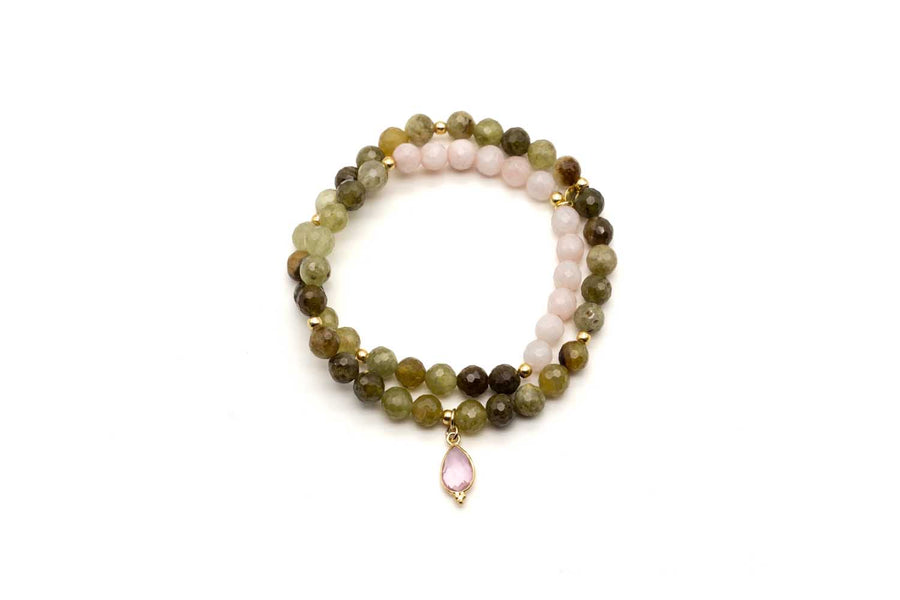 Mala Twin Green Rose Bracelet