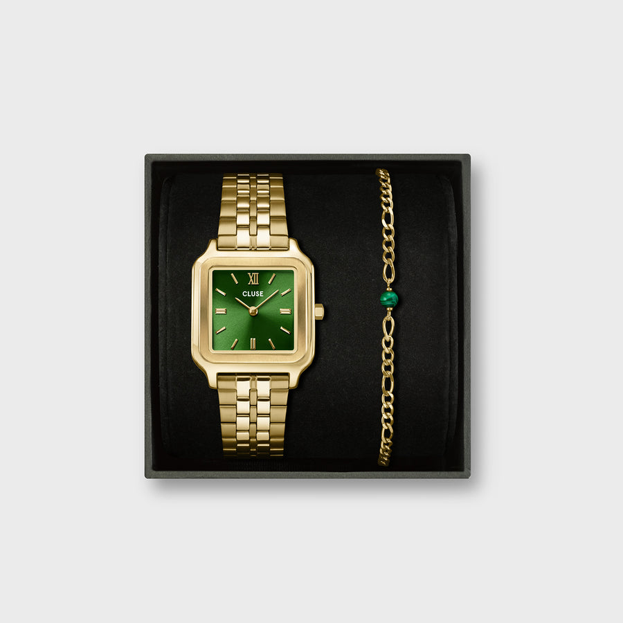 Gift Box Gracieuse Watch Steel Forest Green & Malachite Bracelet, Gold Colour CG11901