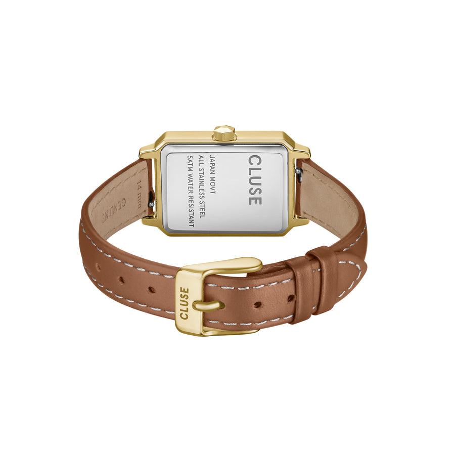 Cluse Fluette Watch Leather Nutshell, Sand Texture White, Gold