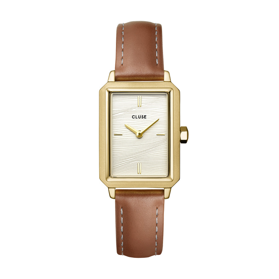 Cluse Fluette Watch Leather Nutshell, Sand Texture White, Gold