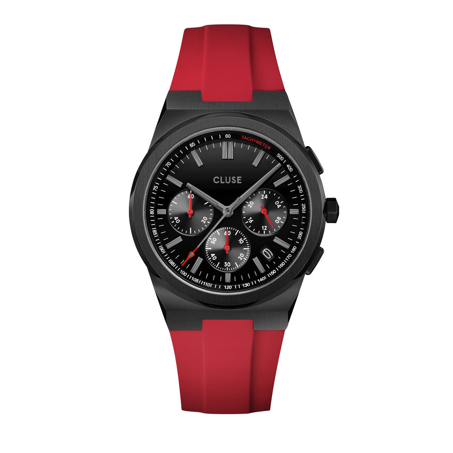 Vigoureux Chrono Watch Silicone Red, Black Colour CW20810