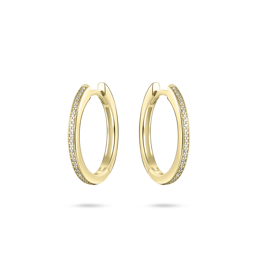 Sparkle CZ Stone Large Hoop Huggie Style Earring. 925 Sterling Silver and 18ct Gold Plated.