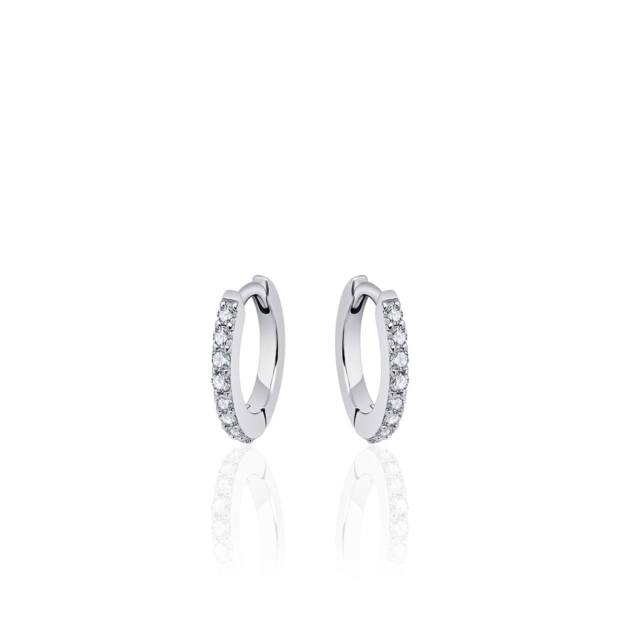 Thin huggie sparkle hoop earring. 925 Sterling Silver with CZ Stones. 