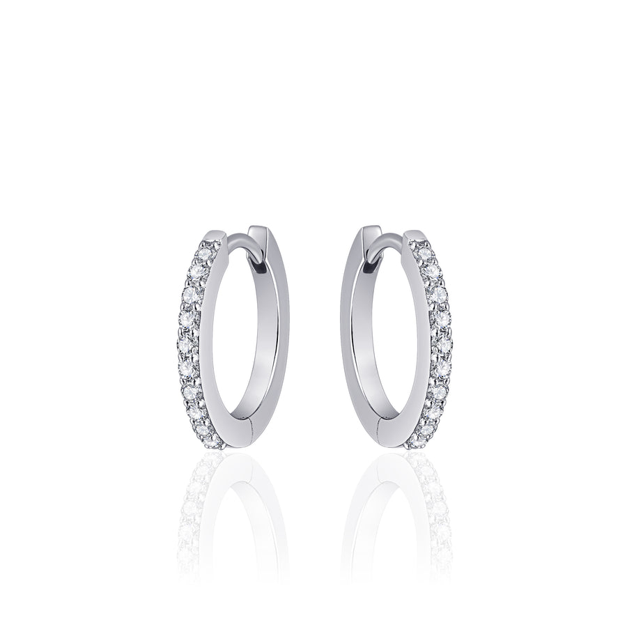 Thin huggie sparkle hoop earring. 925 Sterling Silver with CZ Stones.