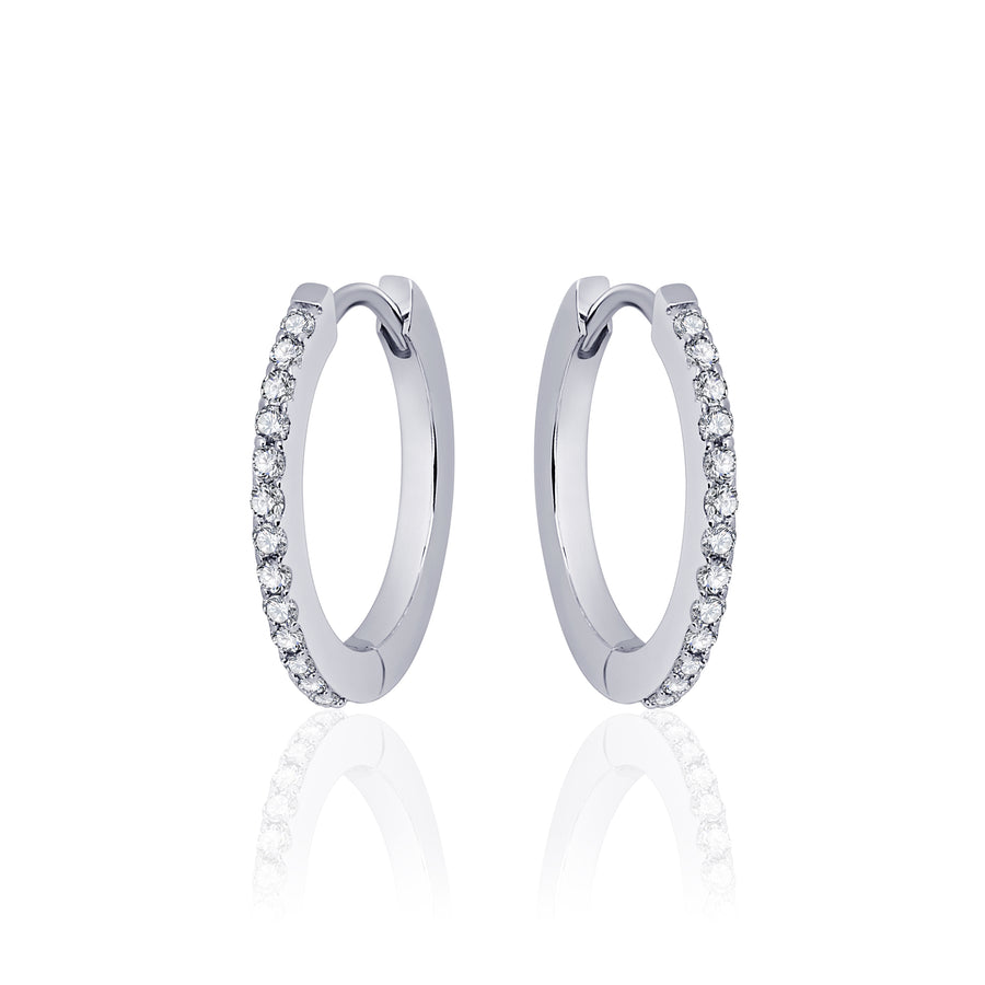 Thin huggie sparkle hoop earring. 925 Sterling Silver with CZ Stones.