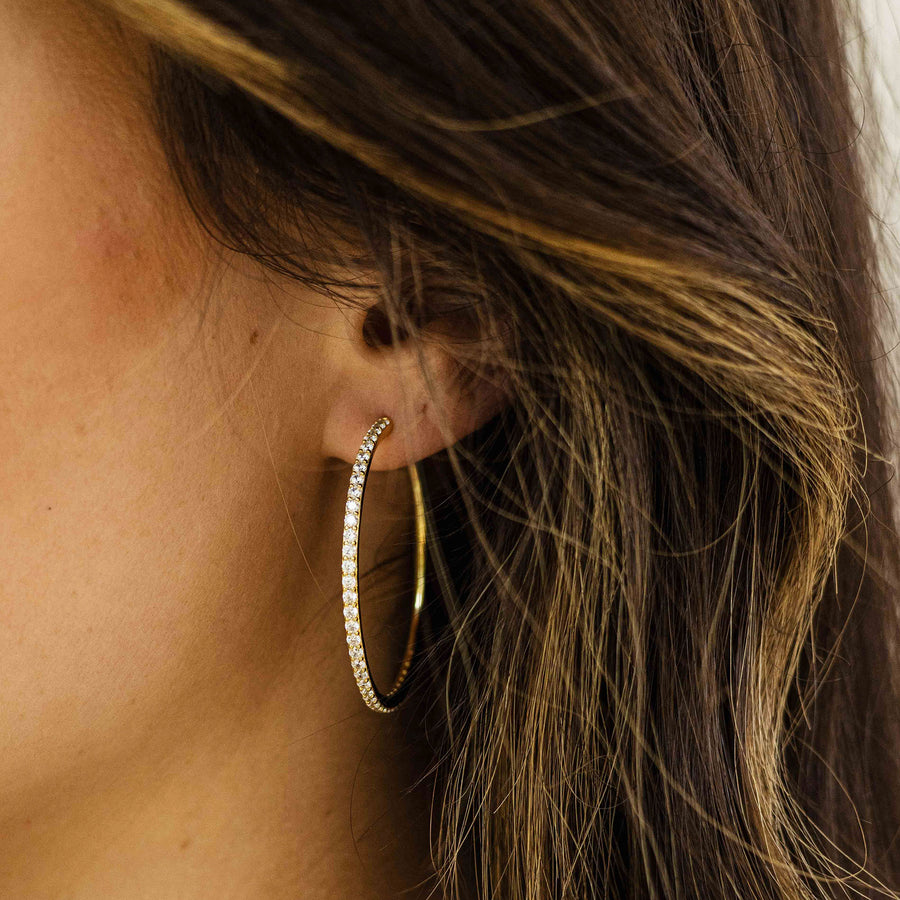 Extra Large Hoop Sparkle Earring. Huggie Style Hoop Earring. 18ct Yellow Gold Plated 925 Sterling Silver Earring.