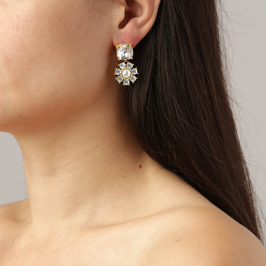 Poppy SG Crystal/White Pearl Earrings