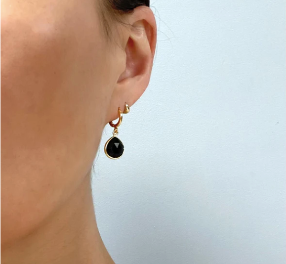 black semi-precious stone drop earrings. handmade jewellery in ireland