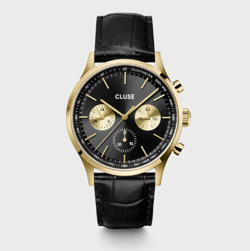 Anthéor Multifunction Watch Leather, Black, Gold Colour CW21004