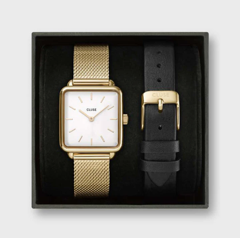 Gift Box La Tétragone Watch & Leather Strap, Gold Colour CG10318