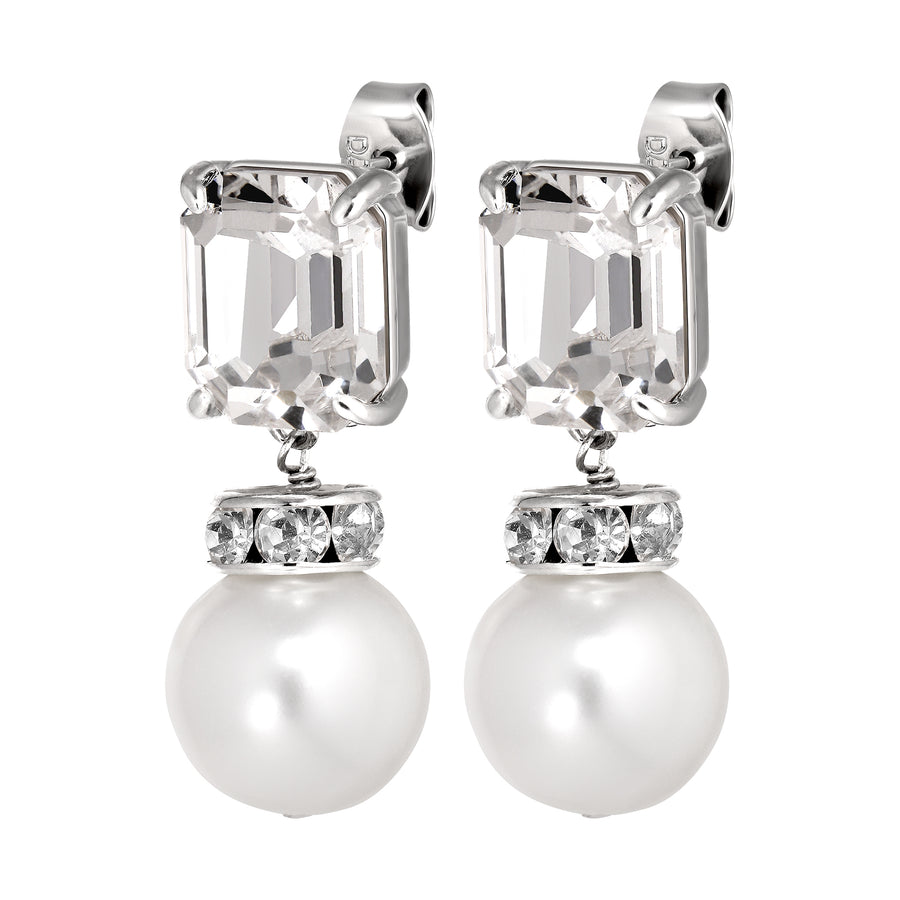 Wali SS Crystal/White Pearl Earrings