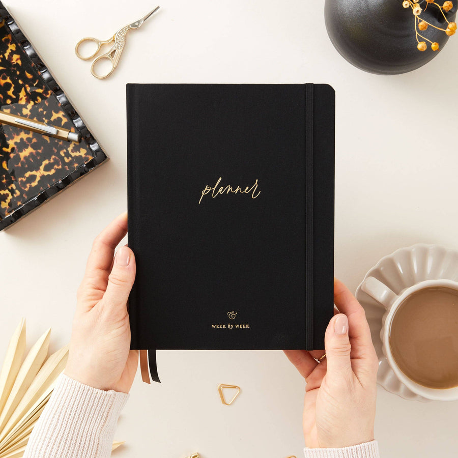 Undated Weekly Planner - Black (Cloth) - gift for her, diary