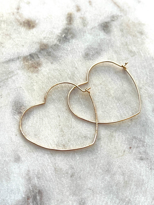 Hammered Heart Hoop Earrings